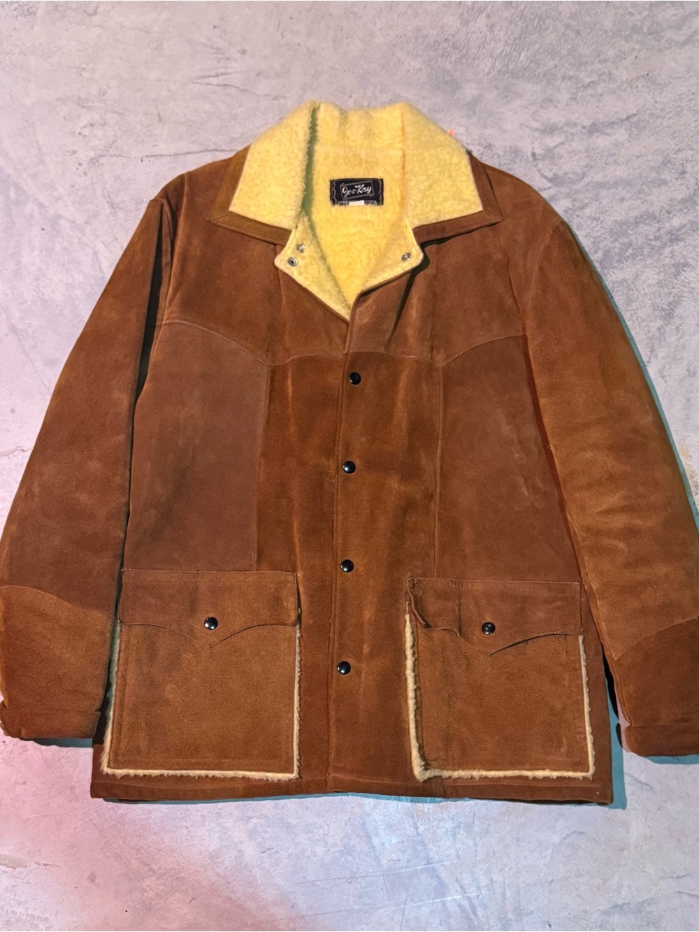 Vintage Men's Brown Suede  Jacket with Yellow Lining